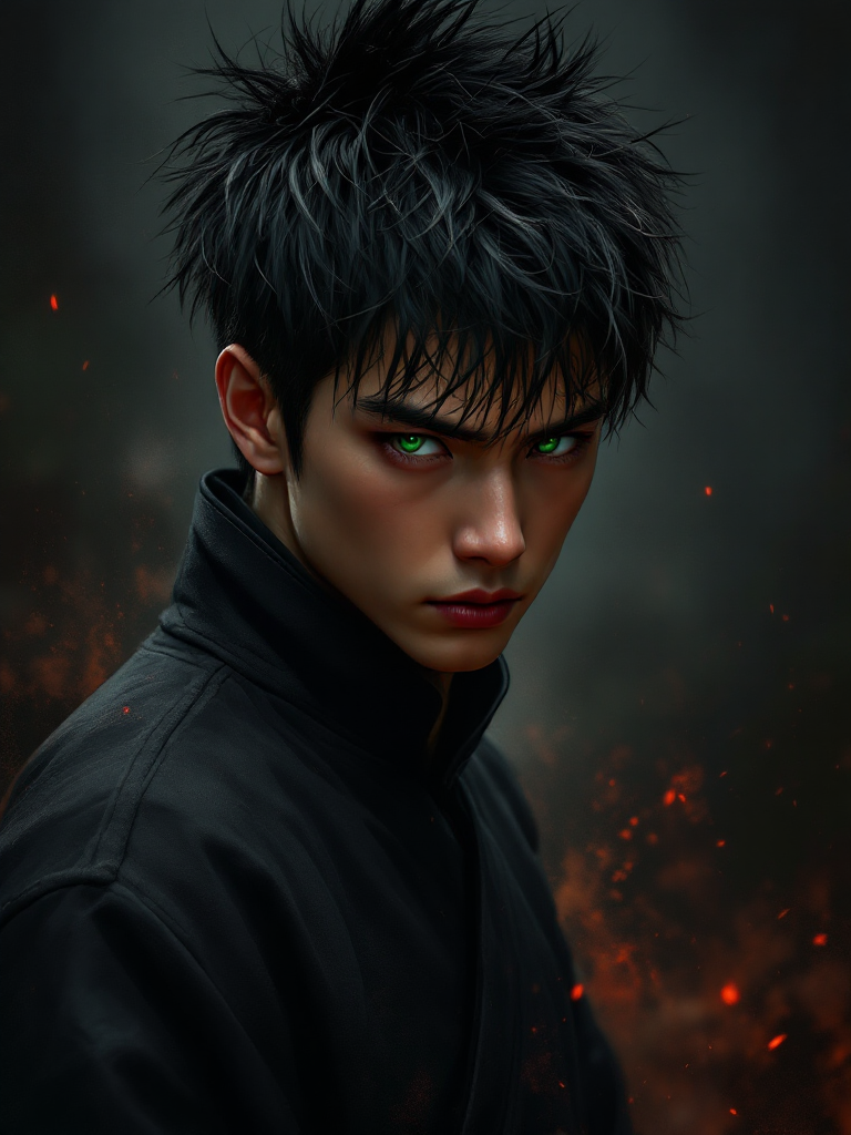 Jidori — a young warrior with green eyes and choppy black hair, in a black school uniform